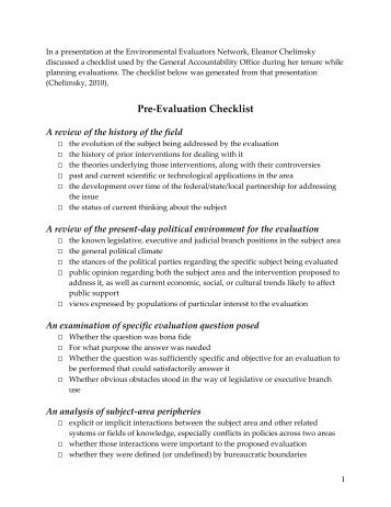 Pre-Evaluation Checklist - Environmental Evaluators Network