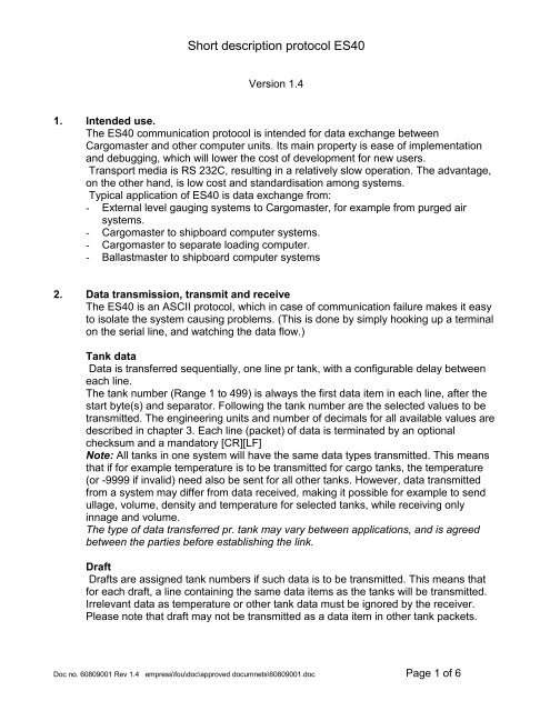 Short description protocol ES40 - Krohne