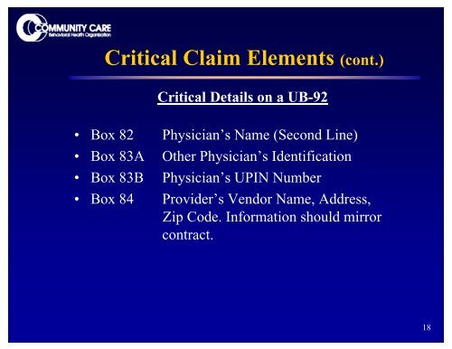 North Central Counties Introduction to Community Care's Claims ...