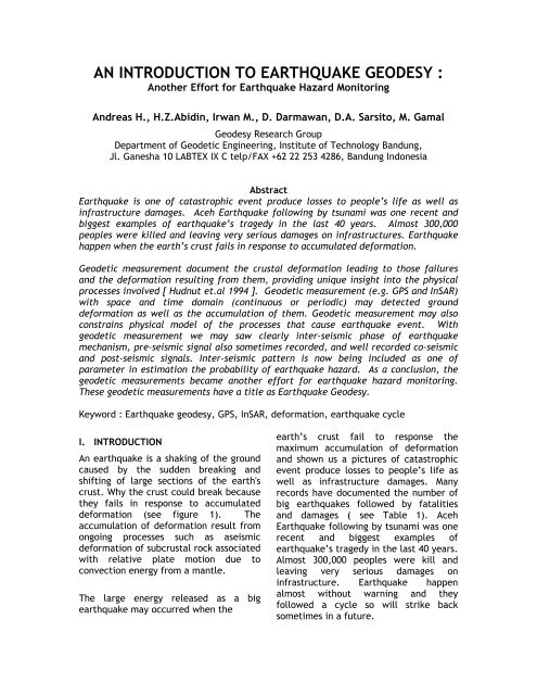 an introduction to earthquake geodesy