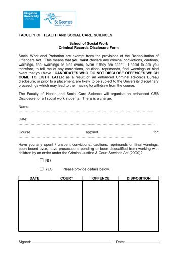 (CRB) Disclosure Form - Faculty of Health, Social Care and ...