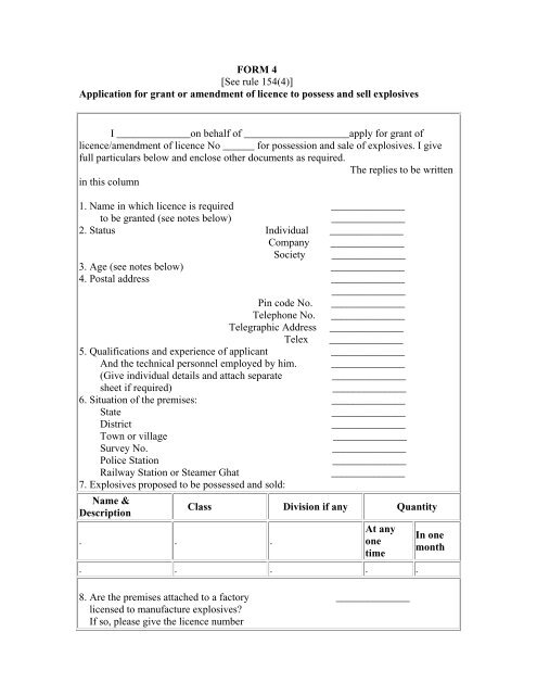 FORM 4 [See rule 154(4)] Application for grant or amendment of 