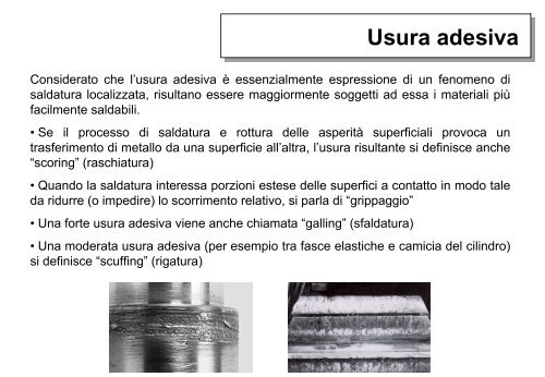 Lucidi sulle sollecitazioni di contatto e l'usura - Dimeca