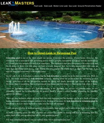 Leak Detection and Repair in Swimming Pool