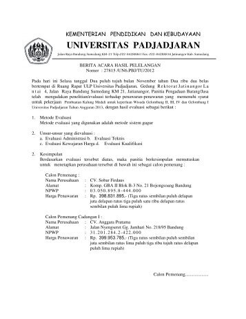 BA-Hasil Lelang Kalung - Procurement - Universitas Padjadjaran