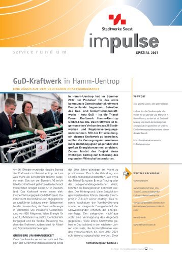GuD-Kraftwerk in Hamm-Uentrop - Stadtwerke Soest