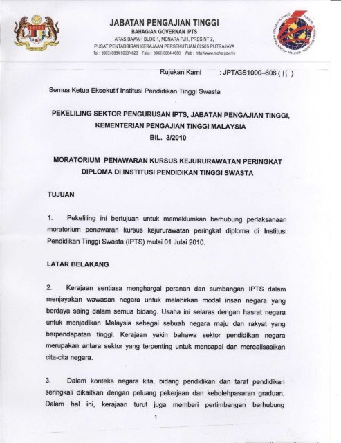 Pekeliling Moratorium Nursing - Jabatan Pengajian Tinggi ...