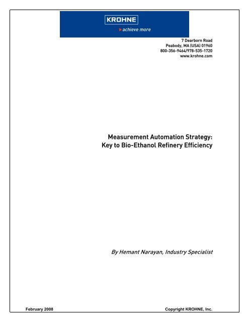 Measurement Automation Strategy: Key to Bio-Ethanol ... - Krohne
