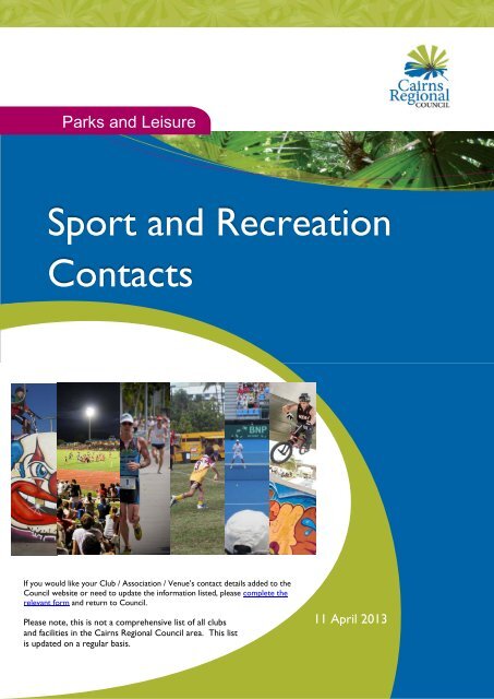 Sport & Recreation club contact details - Cairns Regional Council