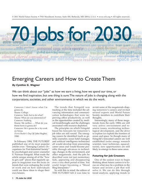 70 Jobs for 2030 - World Future Society