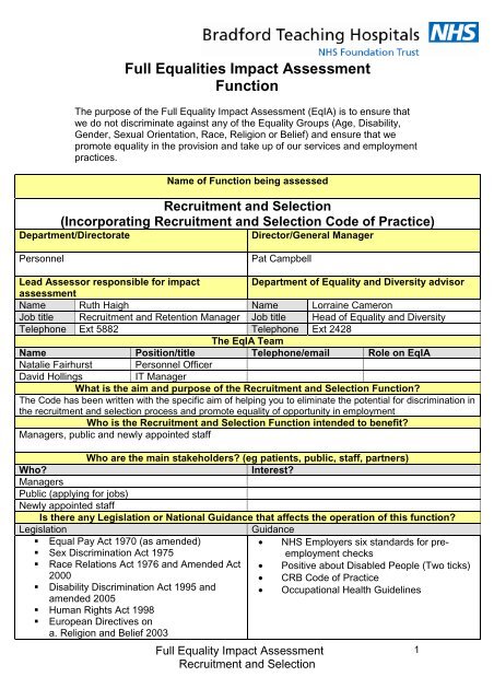 Recruitment and Selection - Bradford Teaching Hospitals NHS 