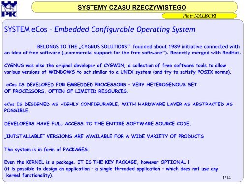 SYSTEM eCos – Embedded Configurable Operating System - MARS