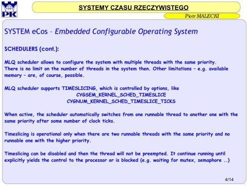 SYSTEM eCos – Embedded Configurable Operating System - MARS