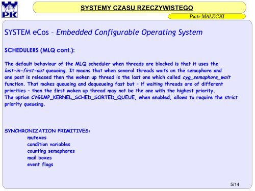 SYSTEM eCos – Embedded Configurable Operating System - MARS