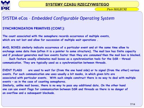 SYSTEM eCos – Embedded Configurable Operating System - MARS