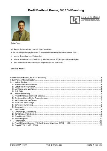 Dieses Profil als PDF-Datei - Profil Berthold Krome, BK EDV-Beratung