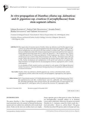 In vitro propagation of Dianthus ciliatus ssp ... - Botanica Serbica