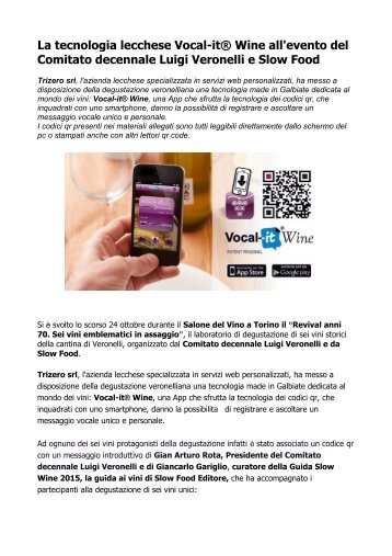 Comitato Decennale Veronelli: Degustazione di vino con l'App Vocal it Wine