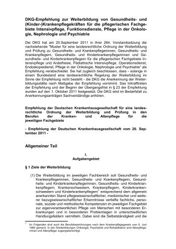 DKG-Empfehlungen zur Weiterbildung und Prüfung von Gesundheits