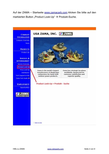 Anleitung ZAMA-Website (Guide) - ratioparts