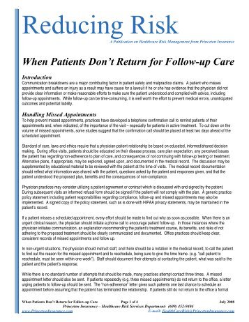 When Patients Don't Return for Follow-up Care - Princeton Insurance