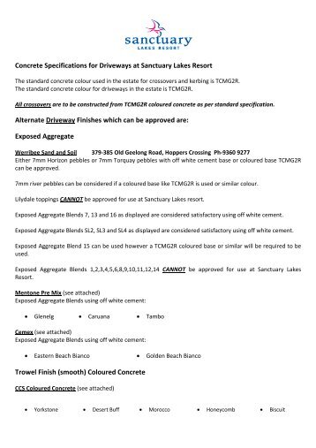 Concrete Specifications for Driveways at Sanctuary Lakes Resort ...