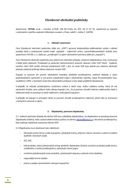 Všeobecné obchodní podmínky - yatun