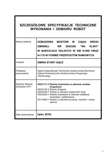 szczegÃ³Åowe specyfikacje techniczne wykonania i odbioru robÃ³t