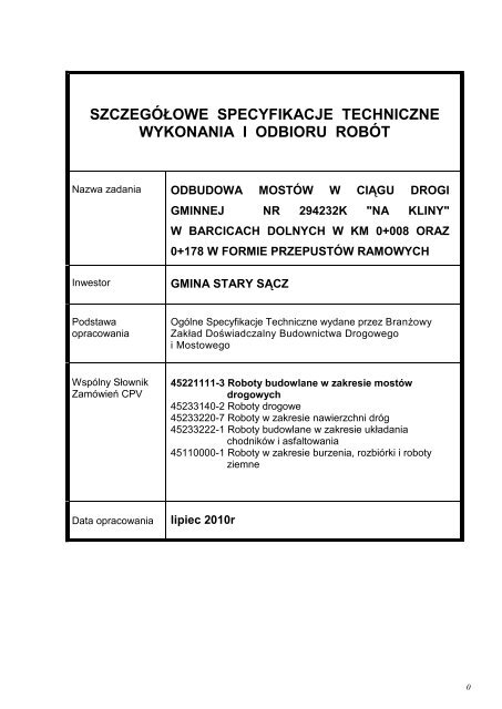 szczegÃ³Åowe specyfikacje techniczne wykonania i odbioru robÃ³t