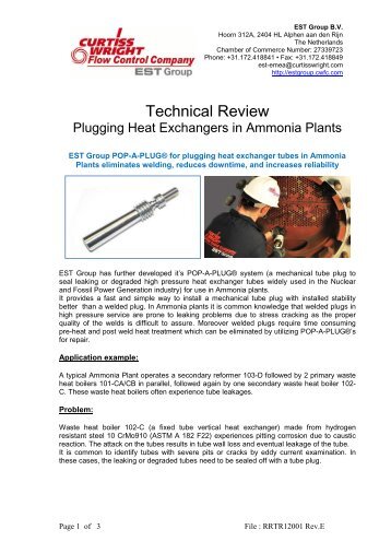 Technical Review Plugging Heat Exchangers in Ammonia Plants