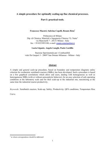 A simple procedure for optimally scaling-up fine chemical processes ...