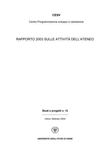 rapporto 2003 sulle attività dell'ateneo - Nucleo di Valutazione ...