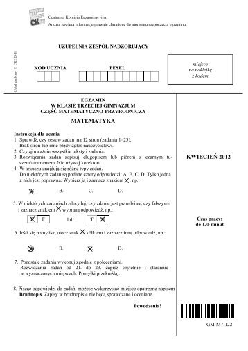 MATEMATYKA KWIECIEŃ 2012 - Centralna Komisja Egzaminacyjna