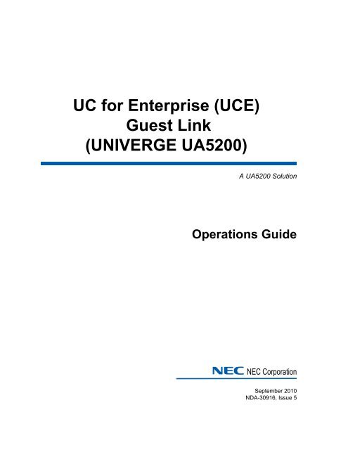 UNIVERGE UA5200 Guest Link - NEC Corporation of America