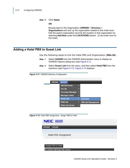 UNIVERGE UA5200 Guest Link - NEC Corporation of America
