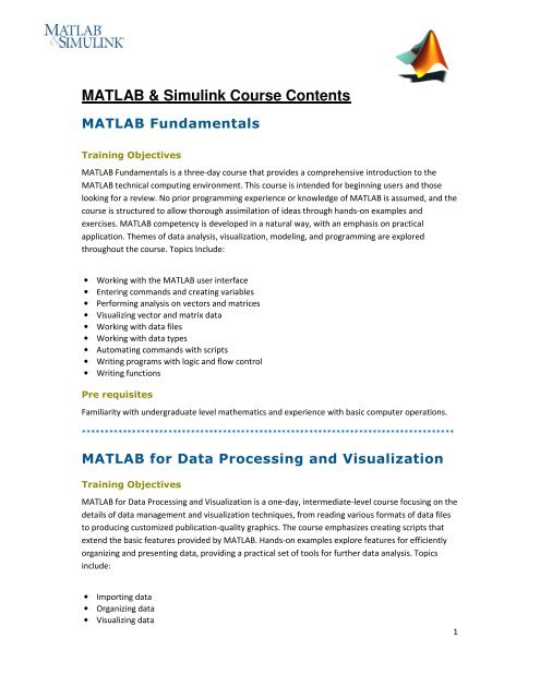 MATLAB & Simulink Course Contents, pdf - Figes.com.tr