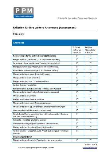 Kriterien fÃ¼r Ihre weitere Anamnese (Assessment)