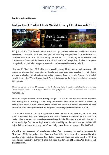 Indigo Pearl Phuket Hosts World Luxury Hotel Awards 2013