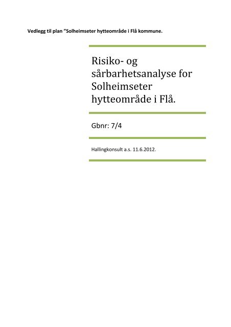Risiko- og sÃƒÂ¥rbarhetsanalyse for Solheimseter ... - FlÃƒÂ¥ kommune