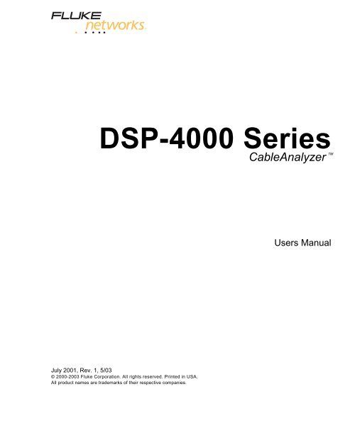 Fluke DSP-4300 Cable Analyzer User Manual - Mr Test Equipment