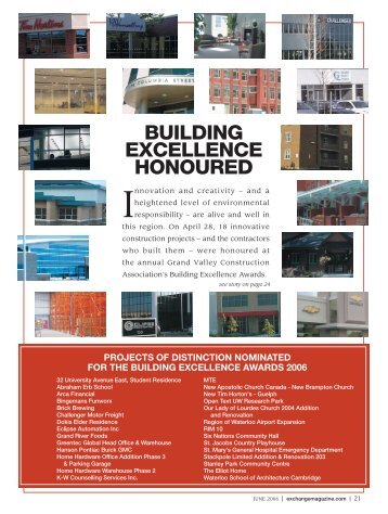 Exchange June 2006 Building Excellence Awards Feature pgs. 21-29