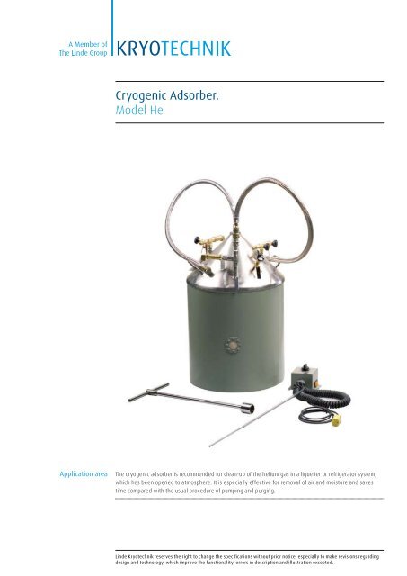 Cryogenic Adsorber. Model He - bei Linde Kryotechnik AG, Schweiz