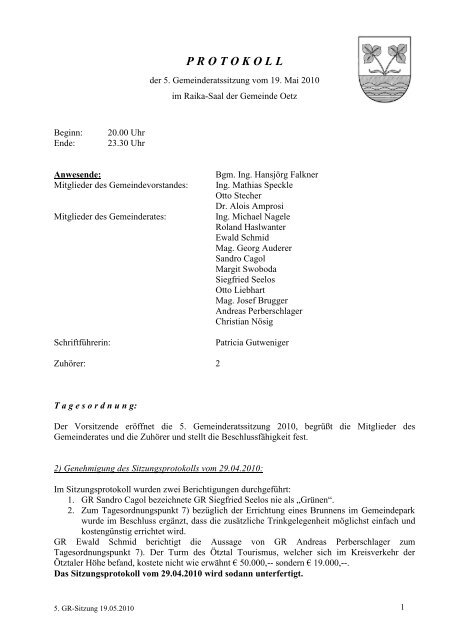 5. Gemeinderatsprotokoll (166 KB) - .PDF - Gemeinde Oetz - Land ...