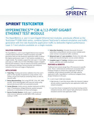 Spirent TestCenter HyperMetrics CM Module Datasheet