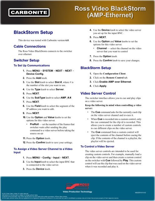 Device Cut Sheet Download - Ross Video