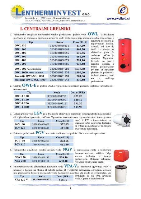 i. centralni grelniki owl owl-e lgv pgv ngv vpa-v - Ekofluid