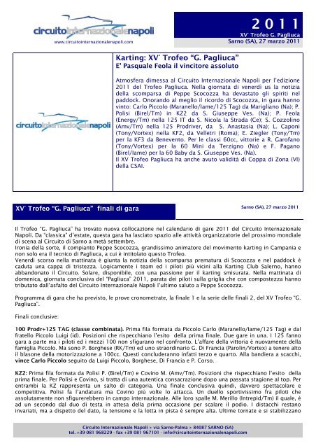 comunicato stampa - press release - Circuito Internazionale Napoli