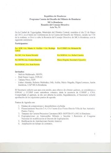 Acta 51 - Cuenta del Milenio - Honduras
