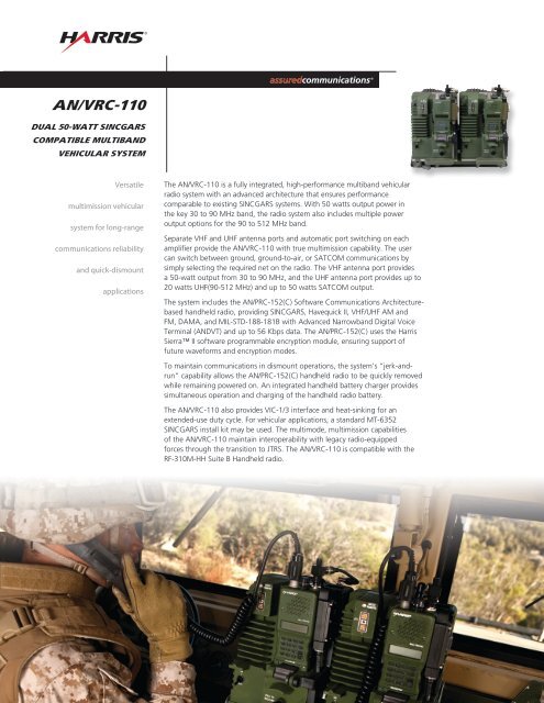 AN/VRC-110 Dual 50-Watt SINCGARS Compatible Multiband ...