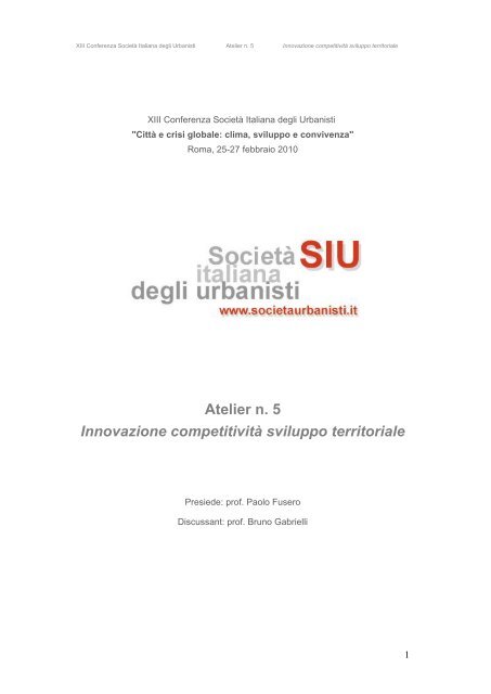 Atelier n. 5 Innovazione competitivitÃƒÂ  sviluppo territoriale - UniversitÃƒÂ  ...